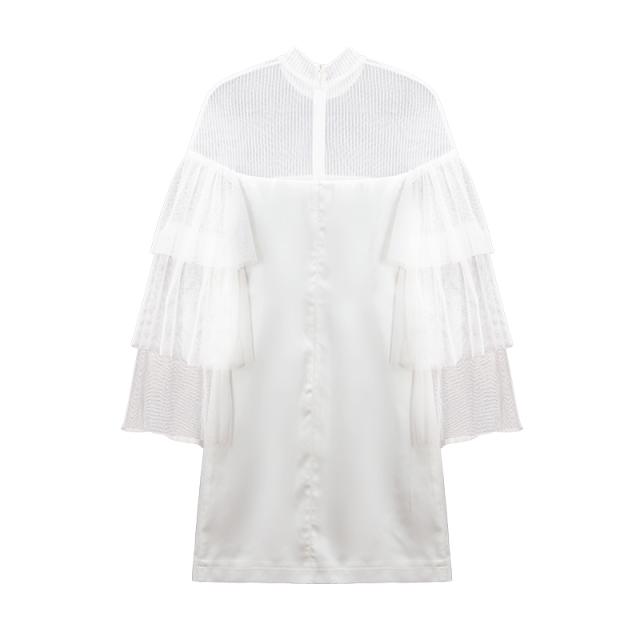 ドレス レディース ブラック ホワイト ワンピース ミニ 丈 ハイネック トランペット スリーブ フレア 透け感 セクシー 上品  エレガント モダン 存在感 フォーマル きれいめ 可愛い シンプル お洒落 休日 デート お出かけ お呼ばれ パーティー イベント OL 学生 大学生 ママ ドレス レディース ブラック ホワイト ワンピース ミニ 丈 ハイネック