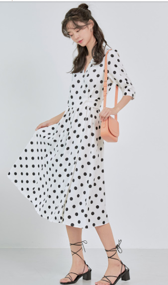 ワンピース ドレス 婦人服 プリント柄 ロング丈 シンプル カジュアル クール 20代 30代 40代 レディース 女性 オフィス OL 通勤 お出かけ デート お買い物 普段使い 大人可愛い 大人女子 こなれ感 春 夏 秋 S M L 白 黒