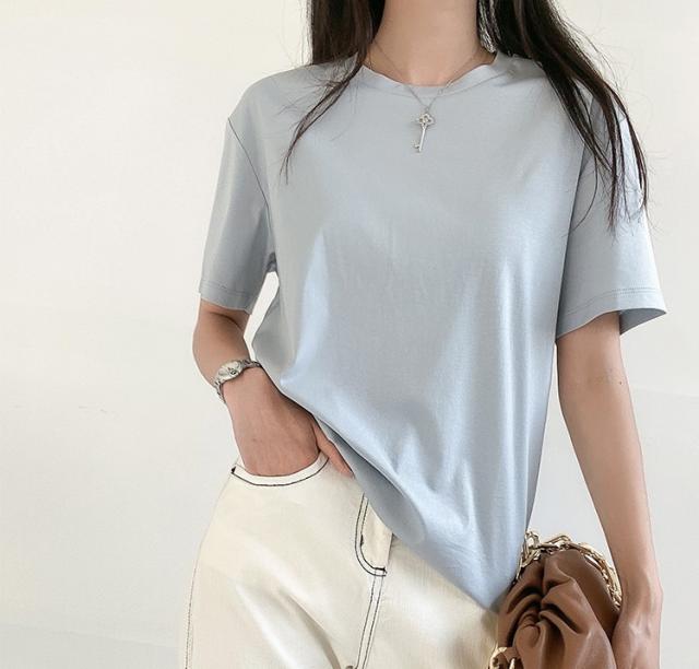 Tシャツ レディース 半袖 ゆったり 夏 トップス カットソー ラウンドネック 無地 シンプル 綿100％ 大人 お洒落 こなれ感 カジュアル ナチュラル ママ 通勤 通学 学生 お出かけ デート 旅行 休日 普段着 普段使い 重ね着 着回し_2