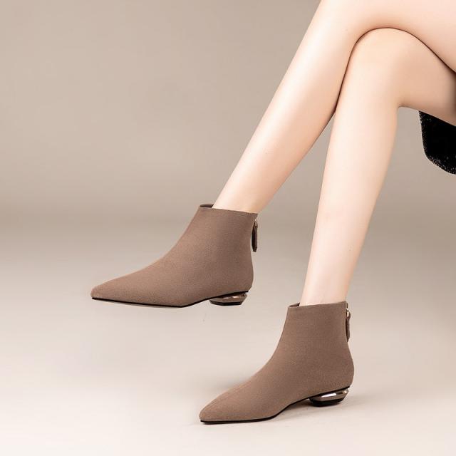 ショート ブーツ スエード PU レザー レディース 黒 無地 小さいサイズ 22.0cm 22.5cm ポインテッドトゥ アンクル  ローヒール 背面ジッパー ファスナー シンプル カジュアル 歩きやすい 履きやすい 定番 大人 可愛い きれいめ お洒落 通勤 通学 学生 お散歩 デート 春 秋 冬