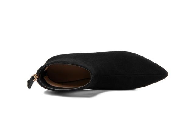 ショート ブーツ スエード PU レザー レディース 黒 無地 小さいサイズ 22.0cm 22.5cm ポインテッドトゥ アンクル  ローヒール 背面ジッパー ファスナー シンプル カジュアル 歩きやすい 履きやすい 定番 大人 可愛い きれいめ お洒落 通勤 通学 学生 お散歩 デート 春 秋 冬