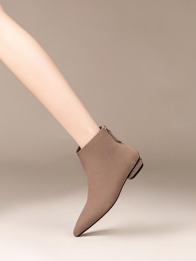 ショート ブーツ スエード PU レザー レディース 黒 無地 小さいサイズ 22.0cm 22.5cm ポインテッドトゥ アンクル  ローヒール 背面ジッパー ファスナー シンプル カジュアル 歩きやすい 履きやすい 定番 大人 可愛い きれいめ お洒落 通勤 通学 学生 お散歩 デート 春 秋 冬