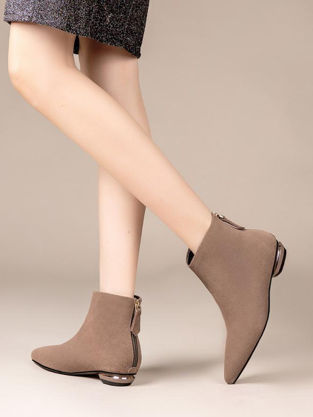 ショート ブーツ スエード PU レザー レディース 黒 無地 小さいサイズ 22.0cm 22.5cm ポインテッドトゥ アンクル  ローヒール 背面ジッパー ファスナー シンプル カジュアル 歩きやすい 履きやすい 定番 大人 可愛い きれいめ お洒落 通勤 通学 学生 お散歩 デート 春 秋 冬