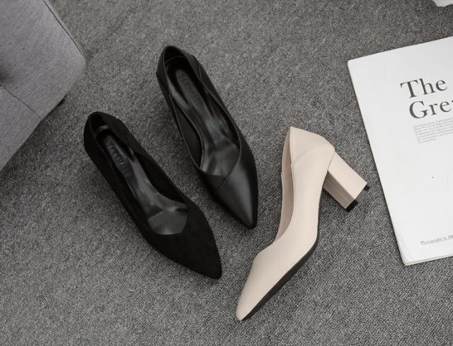 ハイヒール ハイヒール 7cmヒール 太ヒール ポインテッドトゥ 無地 オールシーズン 10代 20代 30代 40代 50代 レディース オフィス OL 学生 デイリー 22.5cm 23.0cm 23.5cm 24.0cm 24.5cm 25.0cm ブラックスエード ブラック オフホワイト