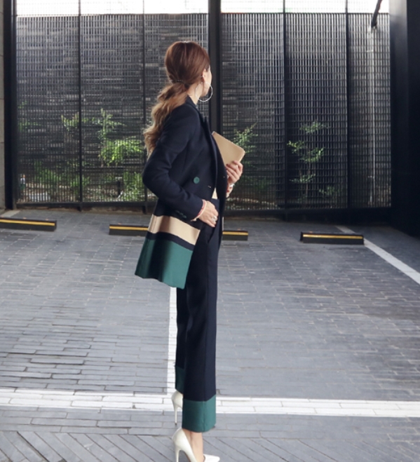 セットアップ 上下 レディース パンツスーツ カラーブロック