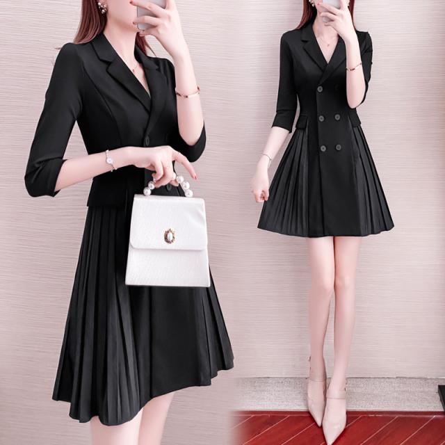 ワンピース ジャケット風 レディース 春 女子会 大きい サイズ 2XL 3XL オフィス スタイル ファーマル 韓国 無地 ジャケット風 五分袖 タイト かわいい 上品 リゾート お泊まり ビジネス 通学 10代 ダブルボタン 7分袖 細身 秋 大人 可愛い おしゃれ 旅行  OL デート 20代