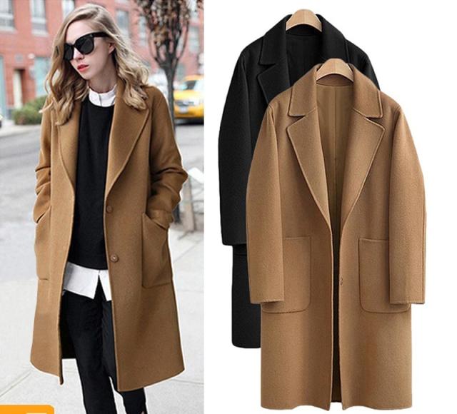 ウールコート 黒 レディース アウター  かわいい ロング 人気  厚い チェスター 襟付き スーツ襟 大きい サイズ ポケット 長袖 袖あり シンプル 無地 ミドル丈 ゆったり ルーズ おしゃれ 大人 上品 カジュアル 通勤 通学 お出かけ デート 旅行 休日 普段着 着回し 体型カバー