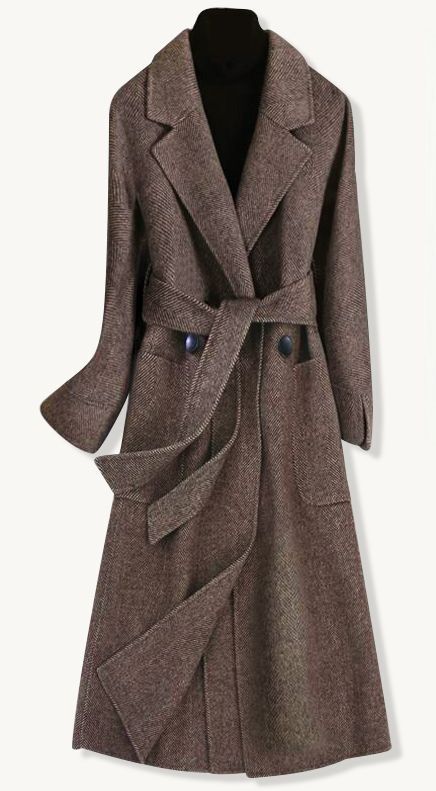 ヘリンボーン柄 ダブルボタン ガウンコート レディース アウター ミディ丈 ミモレ丈 リボンベルト ウエストマーク アウトポケット きれいめ シンプル カジュアル 上品 大人っぽい OL オフィス 通勤 学生 通学 デート お出かけ 着回し 大きいサイズ 2XL 3XL 黒 茶 オフ白 灰色