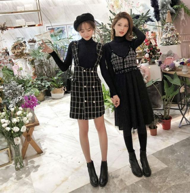 レディース 2点セット 2種類 ハイネック ニット キャミソールワンピ ミディ丈 膝丈 膝下 チェック柄 チュール 透け感 Aライン サスペンダースカート 膝丈 タイト ダブルボタン 膝上 ミニ 秋冬 きれいめ カジュアル シンプル 大人 可愛い 上品 モノトーン デート 大きいサイズ