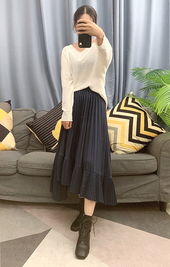 ボトムス レディース スカート プリーツ 裾切り替え ハイウエスト アン