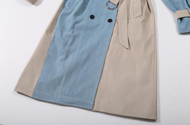 アウター トレンチコート デニム 異素材MIX ミドル丈 ダブルブレスト