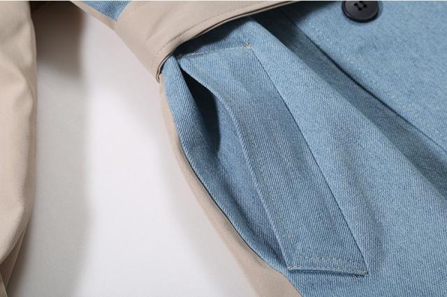 アウター トレンチコート デニム 異素材MIX ミドル丈 ダブルブレスト