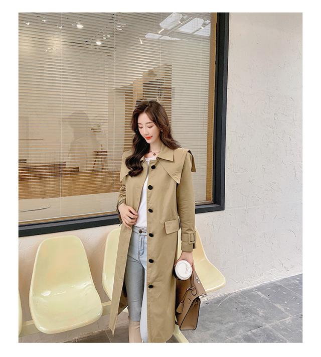 ビックカラー トレンチ コート レディース アウター ミディアム丈 長袖 襟付き シングルボタン ベルト ウエストマーク 前開き ポリエステル きれいめ シンプル カジュアル 大人 おしゃれ お洒落 可愛い 女子 こなれ感 韓国 オルチャン 黒 ベージュ 秋 冬 通学 通勤 休日