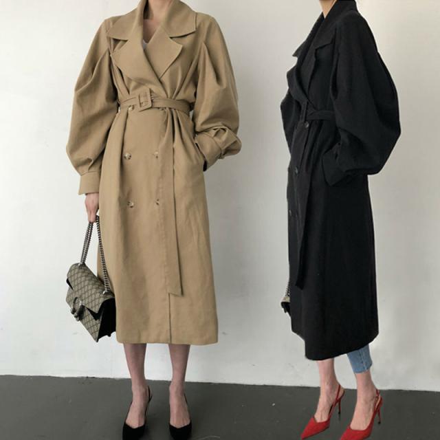ルーズカジュアルトレンチコート アウター ロング ロング丈 袖あり 長袖 襟付き ベルト ウエストマーク きれいめ シンプル カジュアル 大人 おしゃれ フォーマル 無地 春 秋 レディース  ビジネス OL 通勤 通学 普段使い S M L XL 黒 ブラック カーキ
