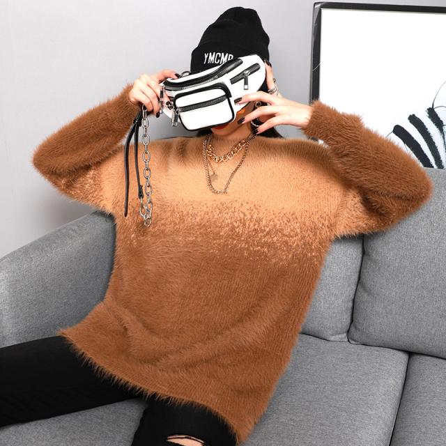 レディース グラデーション 柄 ニット セーター コーデ 洗える トップス 人気 通販 おすすめ 暖かい 袖あり 長袖 Uネック カジュアル おしゃれ 個性的 デザイン 存在感 秋 冬 10代 20代 デート 通学 旅行 お出かけ 女子会 休日 韓国 韓国系 オルチャン 青 茶 ピンク