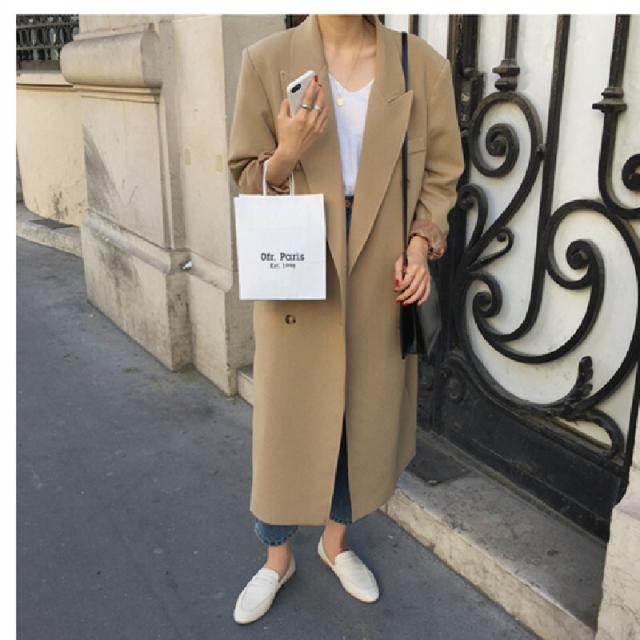 ロング厚地の外套 レディース ロング丈 春 秋 アウター 上衣 厚地の外套 ロング上衣 生あたたかい 長袖 Vのど頚 襟付き添い人 前食い違い ダブル 名取り草 成年者 好いたらしい 好いたらしいめ 分かりやすい 心地よい 着飾る こなれ感 無地 OL 通い 教え子 通学 会う約束 お出かけ 着回し 韓国 黒 黒いこと