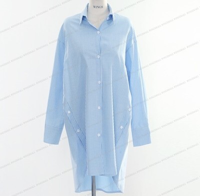 シャツ トップス 人気 通販 ストライプ 襟付き ボタン サイドスリット