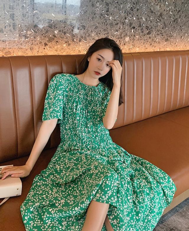 花柄シフォンドレス ワンピース フレアワンピース ティアード