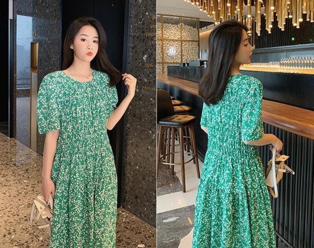 花柄シフォンドレス ワンピース フレアワンピース ティアード