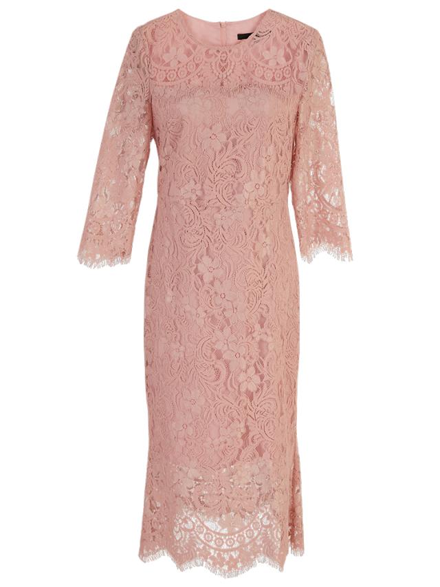 ワンピース レディース レース 花柄 七分袖 袖あり 透け感 ラウンド