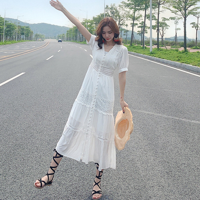 レディース ワンピース Vネッ人気 通販 ク ロング ミモレ丈 半袖 長袖 ティアード 花柄 刺繍 レース フロントボタン パフ袖 パフスリーブ ハイウエスト Aライン 美シルエット 綿 コットン 切り替え おしゃれ 大人 可愛い ラブリー キュート フェミニン 休日 お出かけ 通学 白