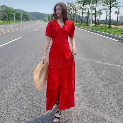 レディース ワンピース Vネッ人気 通販 ク ロング ミモレ丈 半袖 長袖 ティアード 花柄 刺繍 レース フロントボタン パフ袖 パフスリーブ ハイウエスト Aライン 美シルエット 綿 コットン 切り替え おしゃれ 大人 可愛い ラブリー キュート フェミニン 休日 お出かけ 通学 白_1