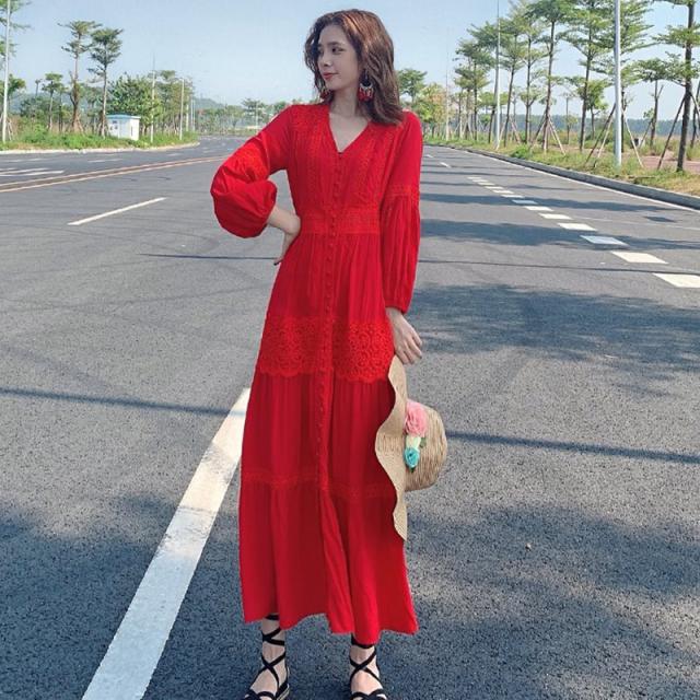 レディース ワンピース Vネッ人気 通販 ク ロング ミモレ丈 半袖 長袖 ティアード 花柄 刺繍 レース フロントボタン パフ袖 パフスリーブ ハイウエスト Aライン 美シルエット 綿 コットン 切り替え おしゃれ 大人 可愛い ラブリー キュート フェミニン 休日 お出かけ 通学 白_4