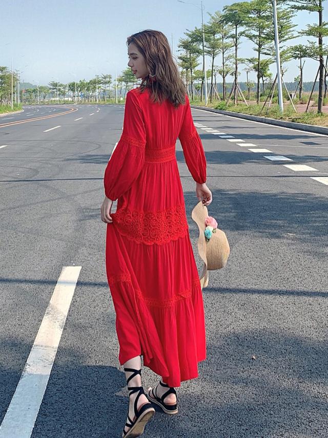 レディース ワンピース Vネッ人気 通販 ク ロング ミモレ丈 半袖 長袖 ティアード 花柄 刺繍 レース フロントボタン パフ袖 パフスリーブ ハイウエスト Aライン 美シルエット 綿 コットン 切り替え おしゃれ 大人 可愛い ラブリー キュート フェミニン 休日 お出かけ 通学 白_5