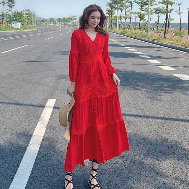 レディース ワンピース Vネッ人気 通販 ク ロング ミモレ丈 半袖 長袖 ティアード 花柄 刺繍 レース フロントボタン パフ袖 パフスリーブ ハイウエスト Aライン 美シルエット 綿 コットン 切り替え おしゃれ 大人 可愛い ラブリー キュート フェミニン 休日 お出かけ 通学 白_7