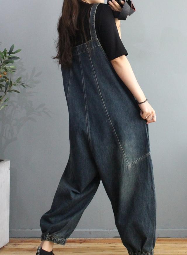 オーバーオール ボトムス Gパン ワイド デニム かわいい レトロ 春 夏 秋 冬 オールシーズン 10代 20代 30代 レディース 学生 お出かけ 公園 休日 アウトドア 普段使い ワンサイズ ブラック ブルー_12