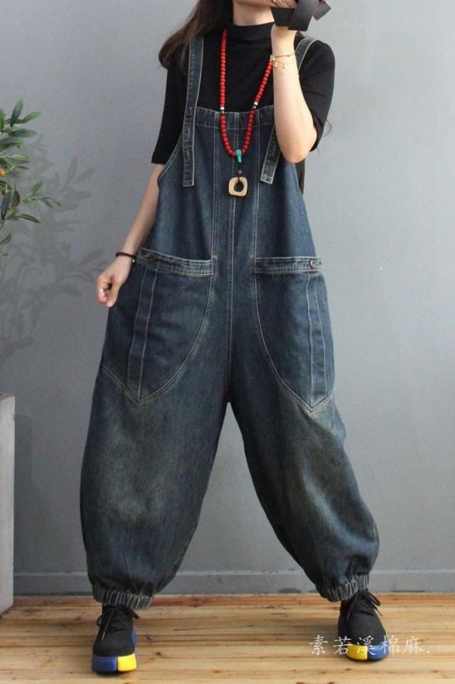 オーバーオール ボトムス Gパン ワイド デニム かわいい レトロ 春 夏 秋 冬 オールシーズン 10代 20代 30代 レディース 学生 お出かけ 公園 休日 アウトドア 普段使い ワンサイズ ブラック ブルー_13