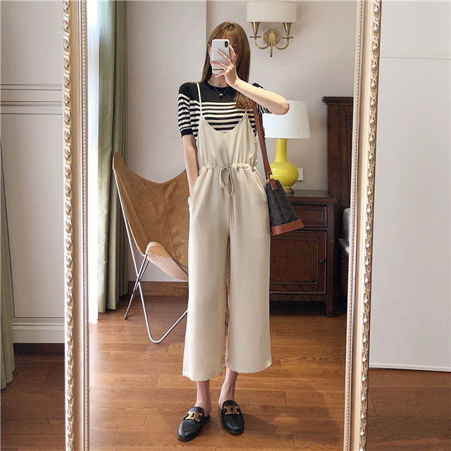 ドレープ サロペット レディース 白 黒 ボトムス ロング丈 ワイド ウエスト リボン スタイルアップ 体型カバー かわいい 大人 シンプル カジュアル ゆったり 楽ちん おしゃれ 大人女子 こなれ感 とろみ感 無地 春 夏 秋 学生 通学 デート お出かけ 女子会 韓国 オルチャン_14