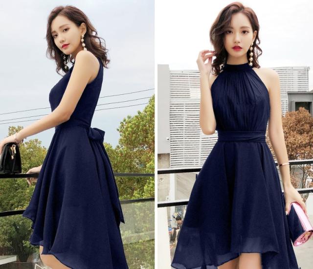 シフォン ワンピース ホルターネック ノースリーブ 春 夏 フィッシュテール ドレス ミニ フレア バックリボン 透け感 美スタイル 大人 女子 かわいい きれいめ シンプル 上品 華やか エレガント おしゃれ 小さいサイズ 結婚式 二次会 パーティー キャバ XS S M L XL 2XL シフォン ワンピース ホルターネック ノースリーブ 春 夏 フィッシュ