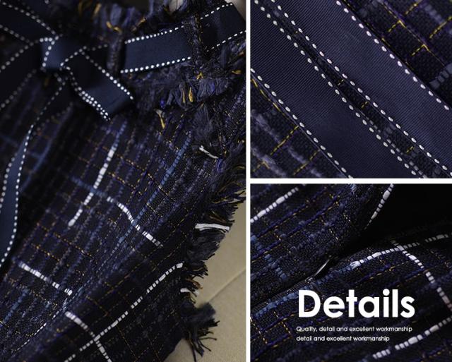 ツイード ワンピース ノースリーブ ミニ ショート丈 リボン フリンジ