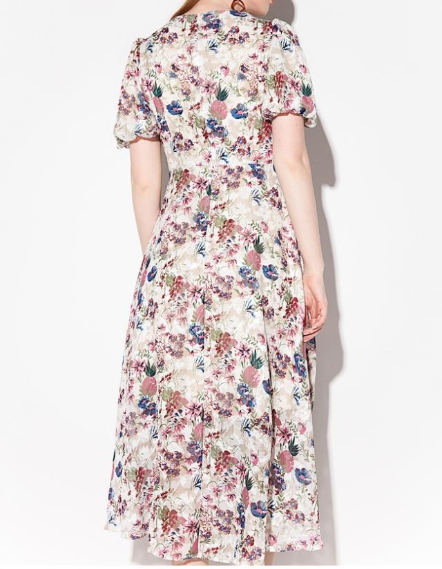 ワンピース 半袖 きれいめ レディース ピンク 大きいサイズ XL 2XL ミモレ丈 ひざ丈 Vネック 花柄 フレア パフスリーブ Vネック Aライン ハイウエスト かわいい シンプル カジュアル おしゃれ 着痩せ 細見え 着回し 合わせやすい おうち時間 休日 女子会 OL 学生 大学生 ママ ワンピース 半袖 きれいめ レディース ピンク 大きいサイズ XL 2XL