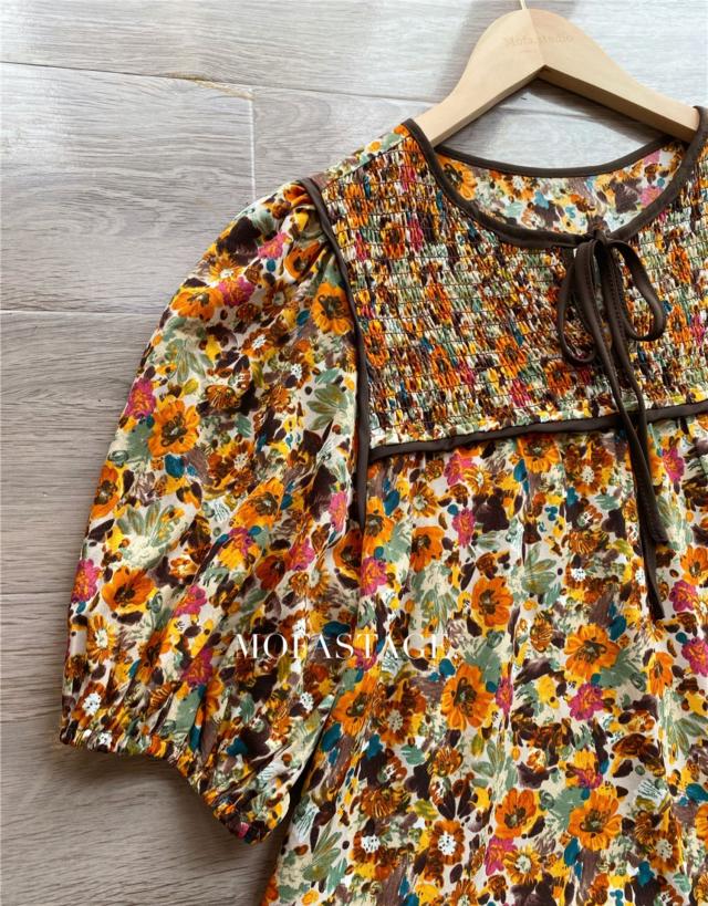 パイピング ワンピース 花柄 ワンピ ティアード ミニ ミディ丈 膝上 五