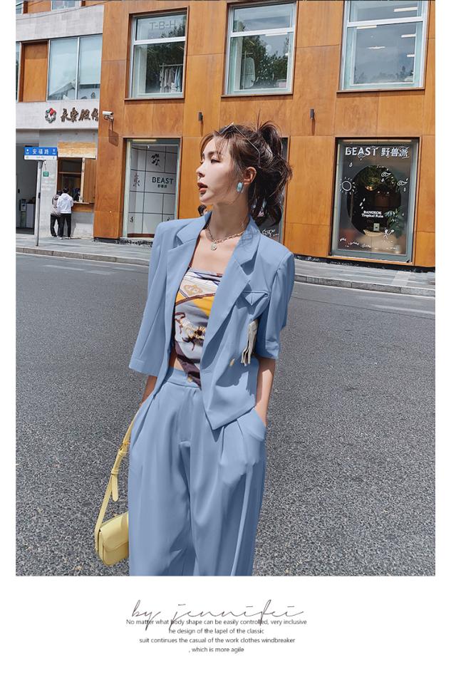 セットアップ レディース ジャケット 半袖 ショート丈 タックパンツ 春