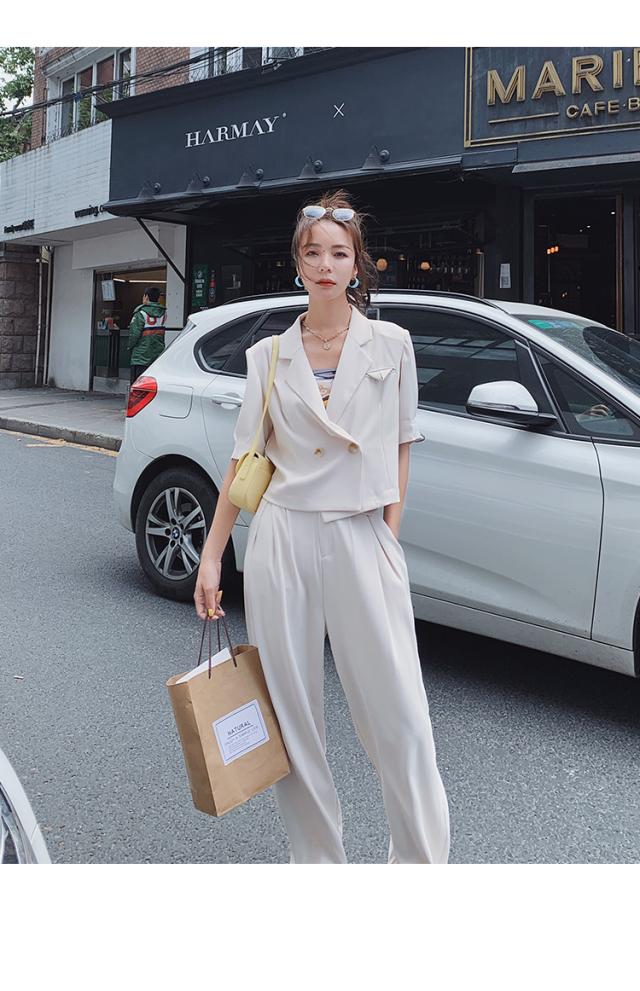 セットアップ レディース ジャケット 半袖 ショート丈 タックパンツ 春