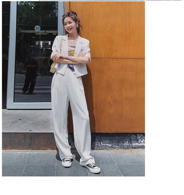 セットアップ レディース ジャケット 半袖 ショート丈 タックパンツ 春