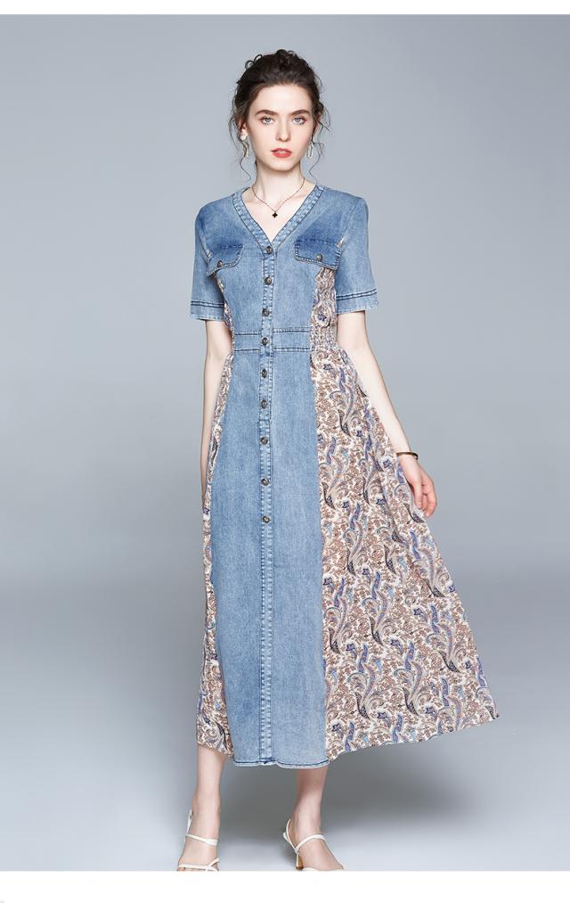 デニム ワンピース ロング丈 半袖 Vネック 切り替えデザイン 前開き ハイウエスト バックデザイン 細身 春 夏 大きいサイズ ロングワンピース 美シルエット 大人 女子 かわいい きれいめ フェミニン 上品 シンプル カジュアル おしゃれ ラブリー お出かけ 旅行 M L XL 2XLの通販は 5,551円