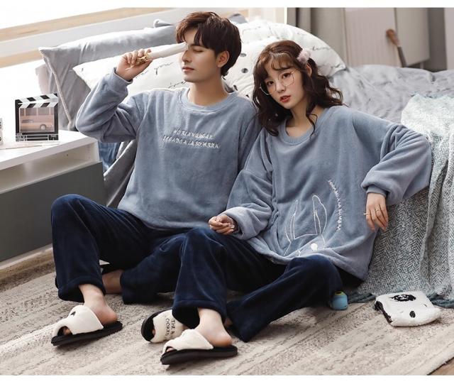 ペアパジャマ レディース メンズ 長袖 ラウンドネック ロゴ入り