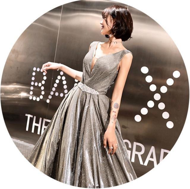 グリッター Vネック イブニングドレス ドレス パーティードレス ロング