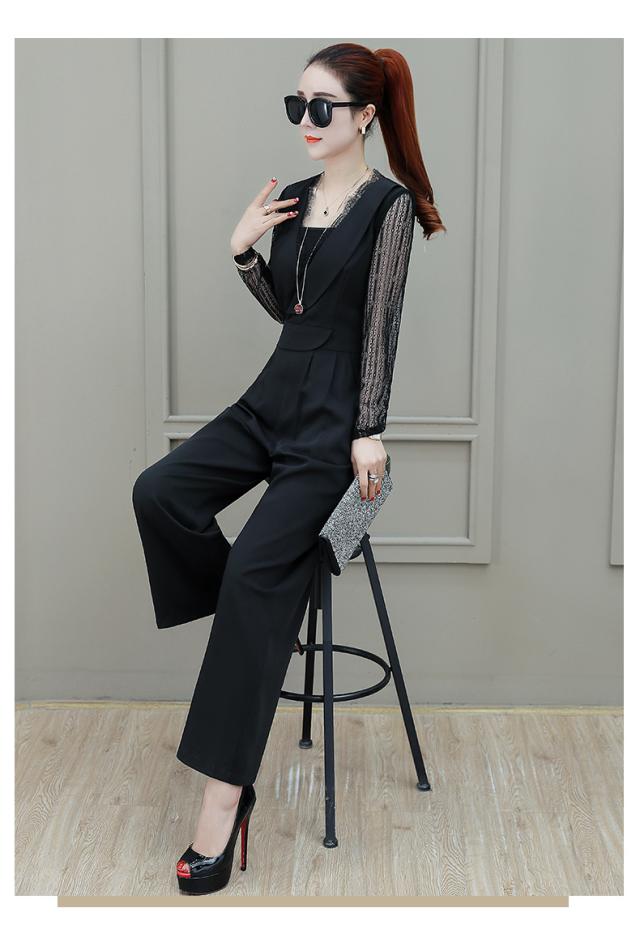 オールインワン レディース カジュアル 長袖 ワイドパンツ レース ポケット付き Vネック 無地 バックファスナー ジップアップ ジャンプスーツ サロペット 春 秋 大人 可愛い 女子力 おしゃれ フォーマル オフィス 通勤 OL エレガント フェミニン パーティー イベント 上品