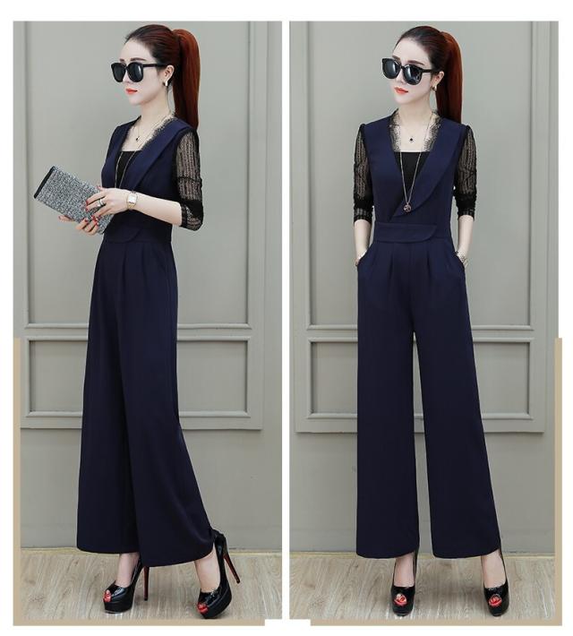 オールインワン レディース カジュアル 長袖 ワイドパンツ レース ポケット付き Vネック 無地 バックファスナー ジップアップ ジャンプスーツ サロペット 春 秋 大人 可愛い 女子力 おしゃれ フォーマル オフィス 通勤 OL エレガント フェミニン パーティー イベント 上品 オールインワン レディース カジュアル 長袖 ワイドパンツ レース