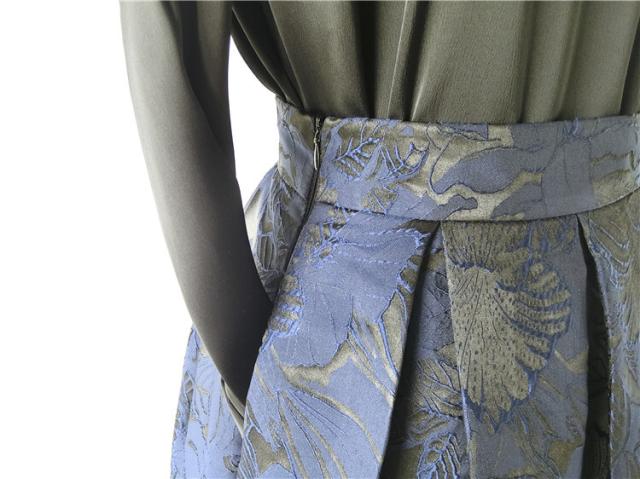 スカート ミモレ丈 フラワー ジャガード Aライン ボトムス フレア 裏地