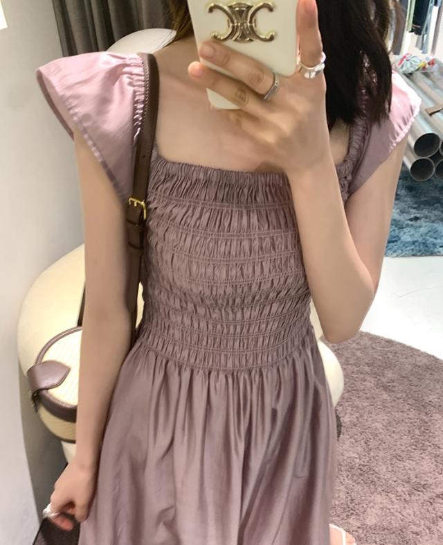 シャーリング ワンピース レディース カジュアル フレア ミモレ丈