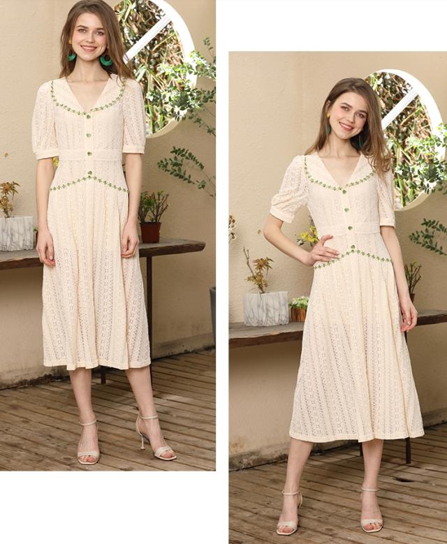 ワンピース レディース カジュアル 総レース ドレス 膝丈 袖あり 半袖