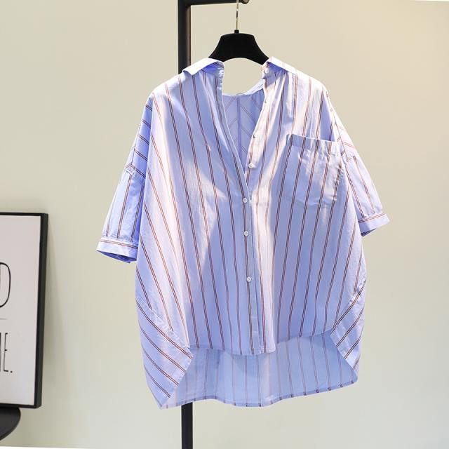 シャツ レディース カジュアル トップス スキッパー ストライプ 袖あり 半袖 Vネック 襟付き 前開き 綿 大人 可愛い きれいめ シンプル おしゃれ かっこいい 女子力 こなれ感 ラフ ラブリー キュート ガーリー 爽やか 涼しい 主役級 存在感 柄 春 夏 通勤 通学 OL オフィス シャツ レディース カジュアル トップス スキッパー ストライプ 袖あり