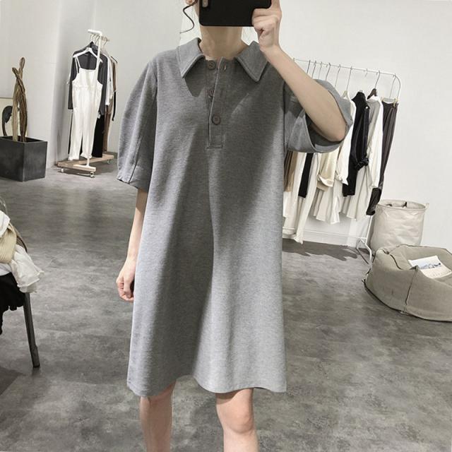 ミニ ワンピース シャツワンピース ミニ丈 膝上 袖あり 5分袖 五分袖