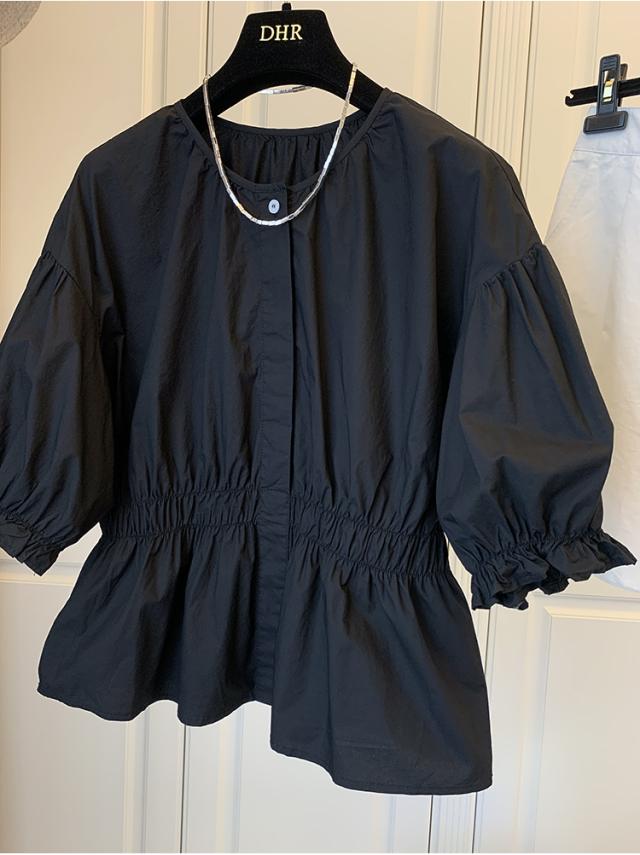 トップス 半袖 シャツ ブラウス 白シャツ ショート ショート丈 袖あり